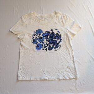 Kate Spade White Tee with Blue Floral Design